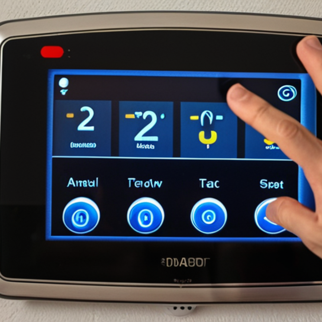 **

A person with limited vision struggles with a touchscreen, with fingers hovering hesitantly over the screen. In the background, a smart thermostat is set to maximum heat. The overall mood is one of frustration and confusion, highlighting the challenges of inaccessible technology. Focus on tactile elements and the contrast between the smooth screen and the person's hands.

**